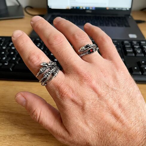 2PCS Vintage Dragon Claw Ring – Stainless Steel Goth Rings for Men Women Gothic Dragon Unique Animal Ring with Diamond Adjustable Open End in Kuwait