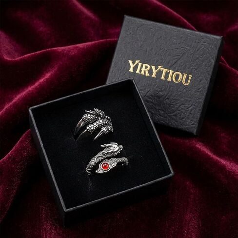 2PCS Vintage Dragon Claw Ring – Stainless Steel Goth Rings for Men Women Gothic Dragon Unique Animal Ring with Diamond Adjustable Open End in Kuwait