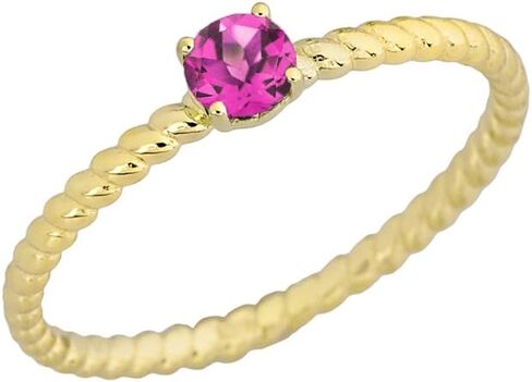 Dainty 10k Yellow Gold Stackable June Birthstone Solitaire Rope Engagement/Promise Ring in Saudi Arabia