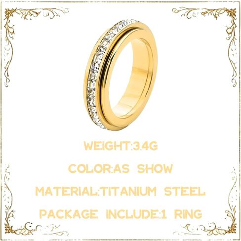 GAUEIOUR Spinning Cubic Zirconia Ring, Stackable Anxiety Relief Jewelry, Meditation Ring, Daily Wear Fashion Accessory.Size 7. in Saudi Arabia