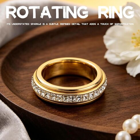 GAUEIOUR Spinning Cubic Zirconia Ring, Stackable Anxiety Relief Jewelry, Meditation Ring, Daily Wear Fashion Accessory.Size 7. in Saudi Arabia