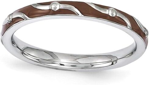 JewelryWeb 2.5mm 925 Sterling Silver Polished Patterned Stackable Brown Enamel Ring Size 6 Stackable Ring for Women in Kuwait