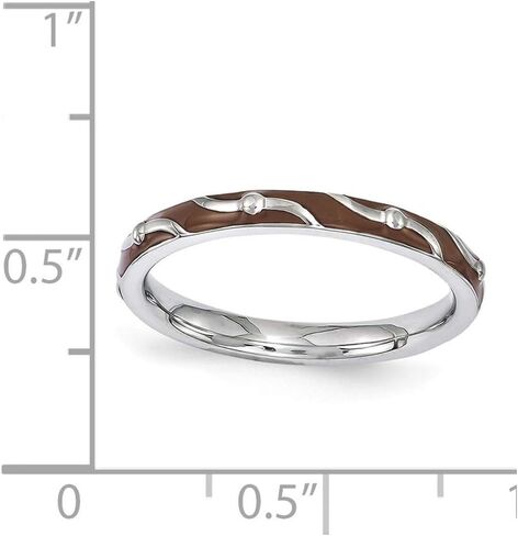 JewelryWeb 2.5mm 925 Sterling Silver Polished Patterned Stackable Brown Enamel Ring Size 6 Stackable Ring for Women in Kuwait