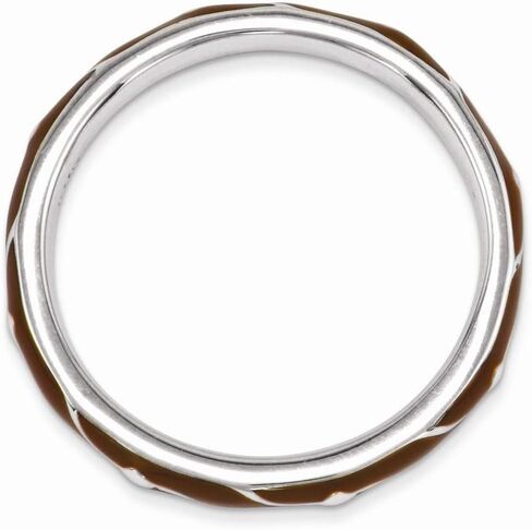 JewelryWeb 2.5mm 925 Sterling Silver Polished Patterned Stackable Brown Enamel Ring Size 6 Stackable Ring for Women in Kuwait