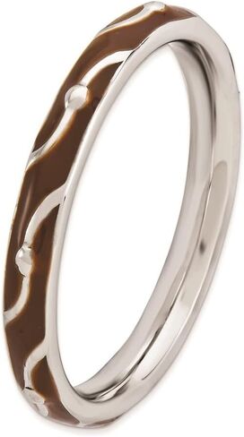 JewelryWeb 2.5mm 925 Sterling Silver Polished Patterned Stackable Brown Enamel Ring Size 6 Stackable Ring for Women in Kuwait