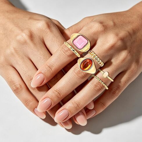 Gold Plated Rings, 9 Piece Vintage Chunky Stackable Finger Rings for Women Thick Ring for Layering on Thumb Women Jewelry Gift in Kuwait