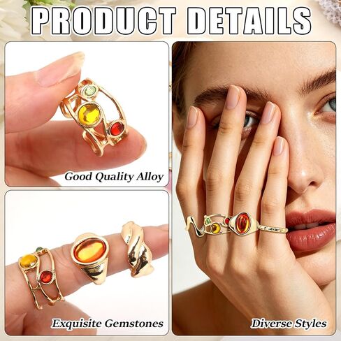 Gold Plated Rings, 9 Piece Vintage Chunky Stackable Finger Rings for Women Thick Ring for Layering on Thumb Women Jewelry Gift in Kuwait