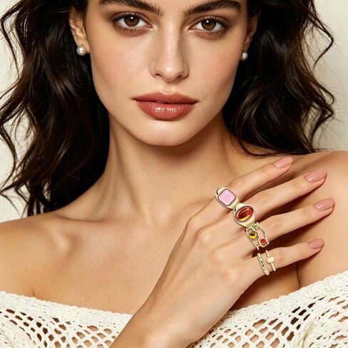 Gold Plated Rings, 9 Piece Vintage Chunky Stackable Finger Rings for Women Thick Ring for Layering on Thumb Women Jewelry Gift in Kuwait