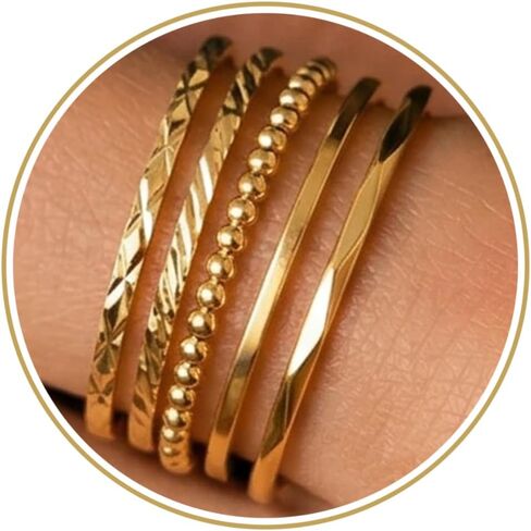 CONRAN KREMIX Sterling Silver Gold Rings for Women Non Tarnish, Waterproof Dainty 14K Gold Plated Stackable Thin Thumb Ring Set Trendy Wedding Bands Engagement Rings for Women in Saudi Arabia