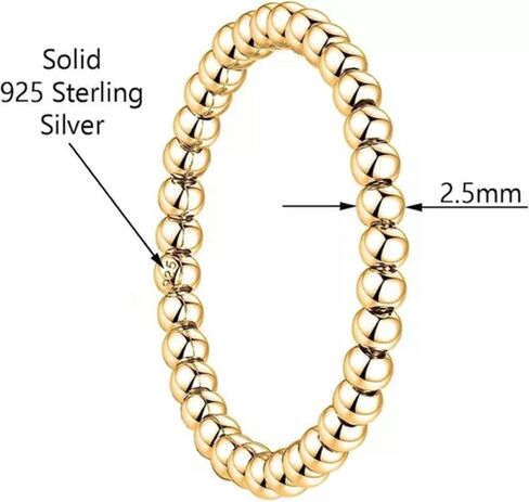 18K Gold Plated 925 Silver Ball Stackable Ring Band for Women-7 in Kuwait