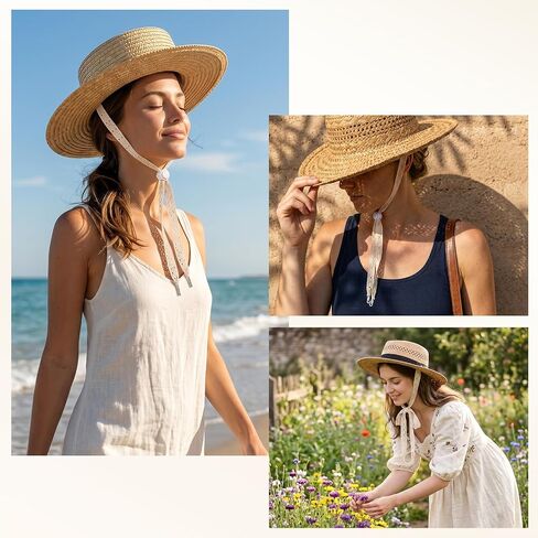 3 PCS Hat Straps for Wind, Adjustable Beige Sun Hats Chin Strap, Lace Chin Cord with Clips, Replacement Lace Windproof Keeper String for Golfing, Fishing, Boating, Sailing in Kuwait