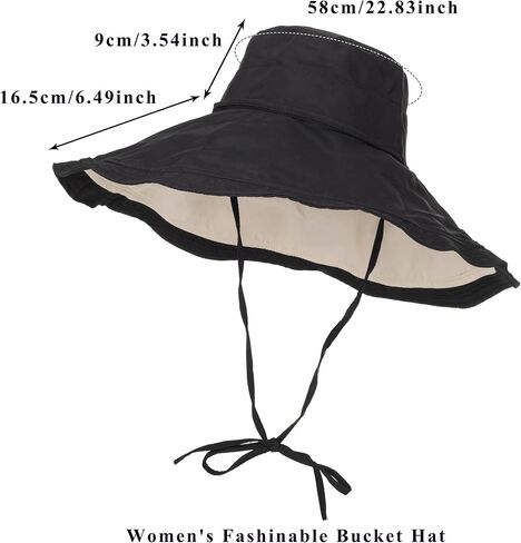 Women's Large Brim Reversible Sun Hats Packable Foldable UV Protection Bucket Hat Metal Wired Edge in Kuwait