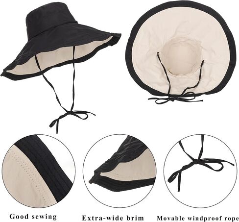 Women's Large Brim Reversible Sun Hats Packable Foldable UV Protection Bucket Hat Metal Wired Edge in Kuwait