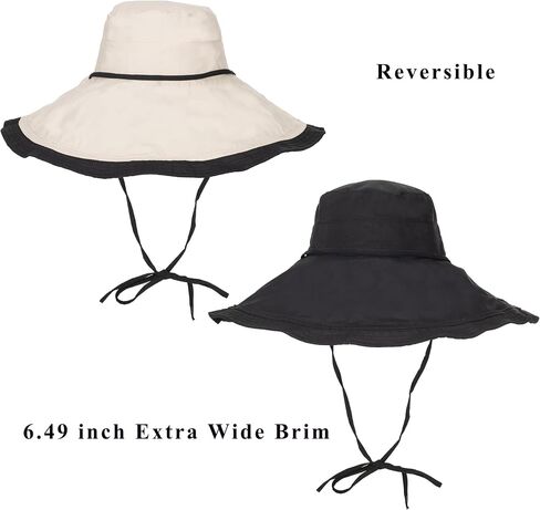 Women's Large Brim Reversible Sun Hats Packable Foldable UV Protection Bucket Hat Metal Wired Edge in Kuwait