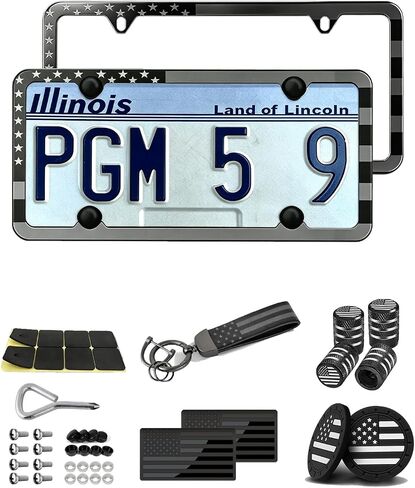 Black American Flag License Plate Frame-2 Pack Universal Aluminum Patriotic Car Tag Holder Front Rear US Flag Plate Frame Covers with Screws and Caps,2 USA Flag Coasters,4 Door Handle Sticker in Kuwait