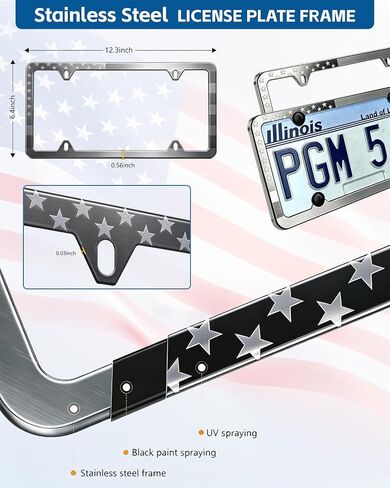 Black American Flag License Plate Frame-2 Pack Universal Aluminum Patriotic Car Tag Holder Front Rear US Flag Plate Frame Covers with Screws and Caps,2 USA Flag Coasters,4 Door Handle Sticker in Kuwait