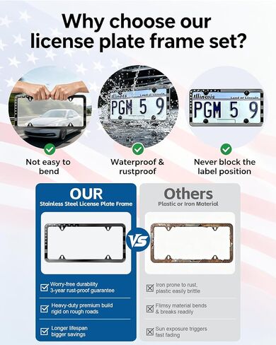 Black American Flag License Plate Frame-2 Pack Universal Aluminum Patriotic Car Tag Holder Front Rear US Flag Plate Frame Covers with Screws and Caps,2 USA Flag Coasters,4 Door Handle Sticker in Kuwait