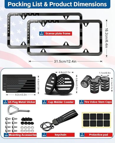 Black American Flag License Plate Frame-2 Pack Universal Aluminum Patriotic Car Tag Holder Front Rear US Flag Plate Frame Covers with Screws and Caps,2 USA Flag Coasters,4 Door Handle Sticker in Kuwait