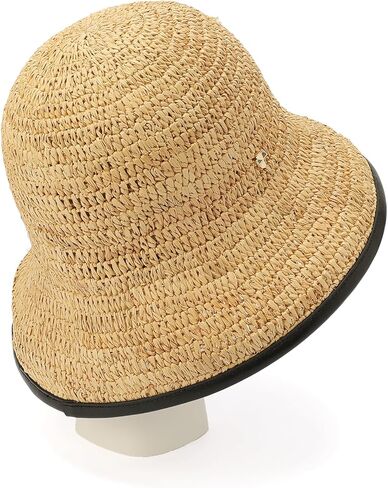 Kate Spade Womens Straw Cloche Hat With Piping, Stylish Fashion Accessory Cap for Women in Kuwait