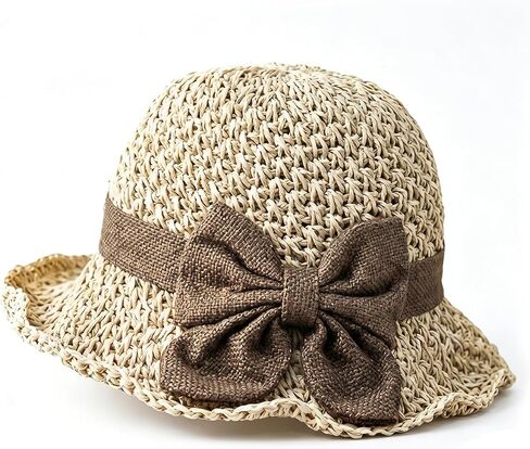 Elegant Woven Straw Sun Hat with Bow, Summer Handmade Crochet Hat, Foldable Breathable Women Sun Hat for Beach Travel Outdoor in Saudi Arabia