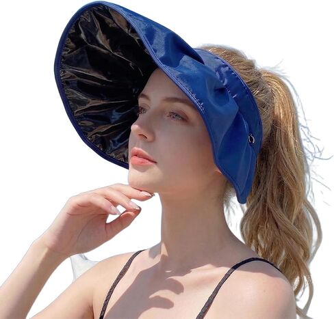 Sun Hats for Women UV Protection Wide Brim UPF 50+ Sun Visor Foldable Packable Empty Top Beach Hat Shell Hat Roll up Ponytail in Saudi Arabia