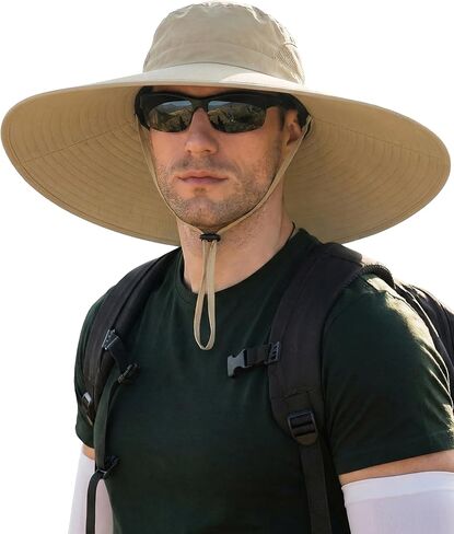 Mens Sun Hat Super Wide Brim Waterproof Breathable Bucket Hats for Men Fishing, Hiking, Camping Sun Hats for Men Khaki in Saudi Arabia