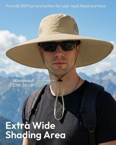 Mens Sun Hat Super Wide Brim Waterproof Breathable Bucket Hats for Men Fishing, Hiking, Camping Sun Hats for Men Khaki in Saudi Arabia