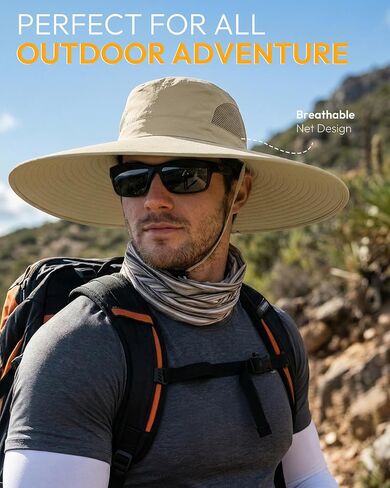 Mens Sun Hat Super Wide Brim Waterproof Breathable Bucket Hats for Men Fishing, Hiking, Camping Sun Hats for Men Khaki in Saudi Arabia