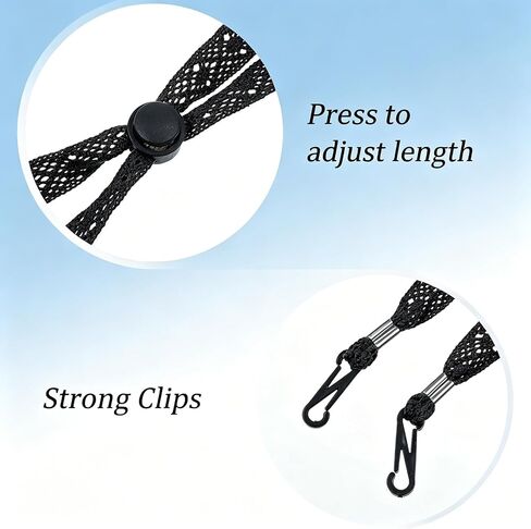 2PCS Adjustable Hat Strap Clips, Windproof Adjustable Wide Lace Chin Cord, Sun Hats Chin Strap Replacement for Sun Hats, Fisherman Hats, Boonie Hats, Wide Brim Fishing Hats Beige, Black in Saudi Arabia