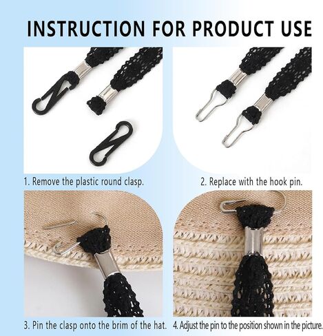 2PCS Adjustable Hat Strap Clips, Windproof Adjustable Wide Lace Chin Cord, Sun Hats Chin Strap Replacement for Sun Hats, Fisherman Hats, Boonie Hats, Wide Brim Fishing Hats Beige, Black in Saudi Arabia