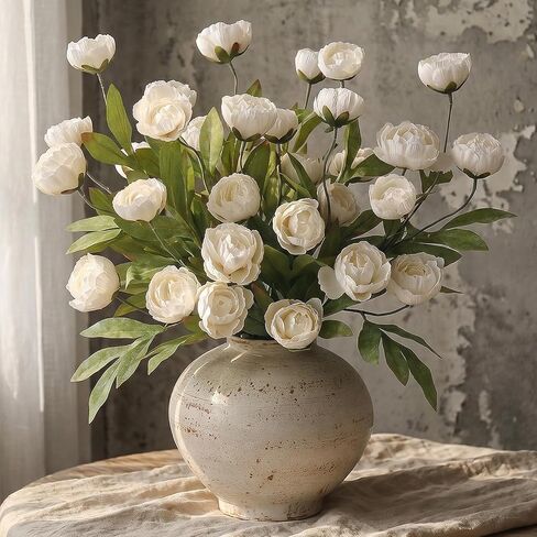 Juxdp 6 PCS Artificial Peony Branches for Vase - 27" Fake Silk Peonies Stems Look Real Faux Flowers for DIY Bouquet, Table Centerpieces, Farmhouse, Home Decor (Cream) in Saudi Arabia