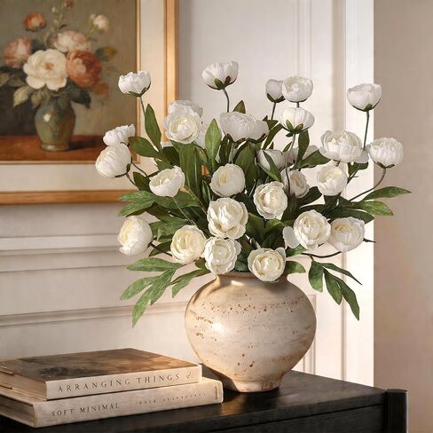 Juxdp 6 PCS Artificial Peony Branches for Vase - 27" Fake Silk Peonies Stems Look Real Faux Flowers for DIY Bouquet, Table Centerpieces, Farmhouse, Home Decor (Cream) in Saudi Arabia