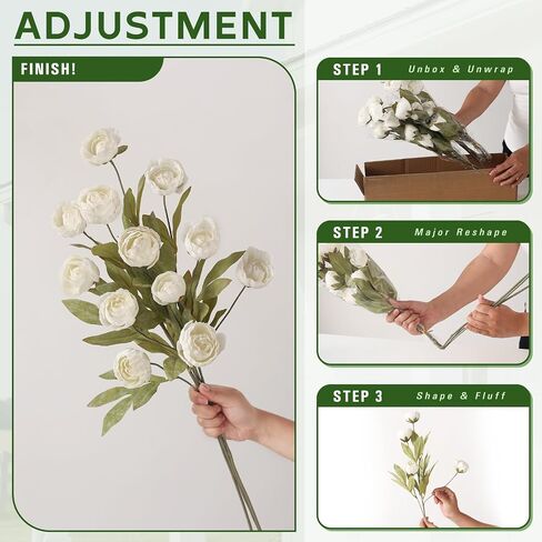 Juxdp 6 PCS Artificial Peony Branches for Vase - 27" Fake Silk Peonies Stems Look Real Faux Flowers for DIY Bouquet, Table Centerpieces, Farmhouse, Home Decor (Cream) in Saudi Arabia