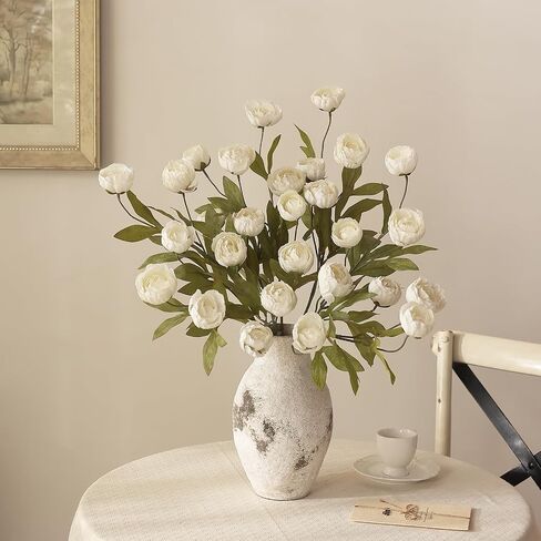 Juxdp 6 PCS Artificial Peony Branches for Vase - 27" Fake Silk Peonies Stems Look Real Faux Flowers for DIY Bouquet, Table Centerpieces, Farmhouse, Home Decor (Cream) in Saudi Arabia
