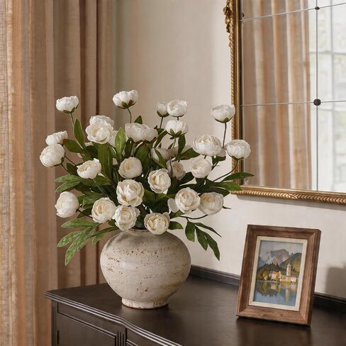 Juxdp 6 PCS Artificial Peony Branches for Vase - 27" Fake Silk Peonies Stems Look Real Faux Flowers for DIY Bouquet, Table Centerpieces, Farmhouse, Home Decor (Cream) in Saudi Arabia