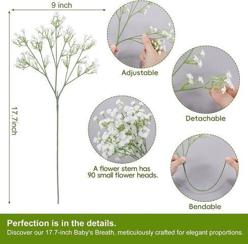 30 Pcs Babys Breath Artificial Flowers, 17.7" Real Touch White Gypsophila Bouquet, Fake Baby Breath Bulk for Wedding Centerpieces, Party, DIY Floral in Saudi Arabia