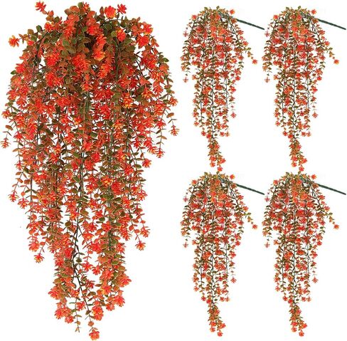 SJL 4pcs Fake Hanging Plants Realistic Artificial Outdoor Flowers Hanging Greenery Artificial Ivy Vine Leaves Faux Green Plastic Plants Greenery Flowers Green Leaf Decor for Wall Home (White) in Kuwait