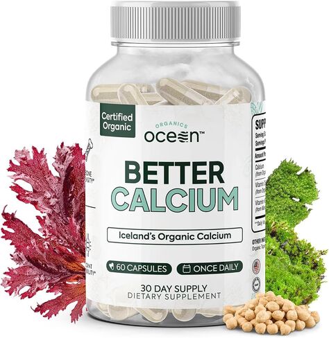 Organics Ocean Better Calcium - Organic Red Algae Calcium with Vitamin D3 and K2 Supplements - Supports Bone Structure, Joint Comfort & Encourages Healthy Aging - Plant-Based, Non-GMO - 1 Pack in Saudi Arabia