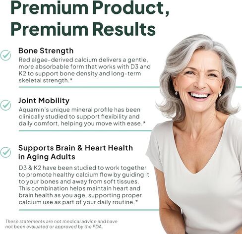 Organics Ocean Better Calcium - Organic Red Algae Calcium with Vitamin D3 and K2 Supplements - Supports Bone Structure, Joint Comfort & Encourages Healthy Aging - Plant-Based, Non-GMO - 1 Pack in Saudi Arabia