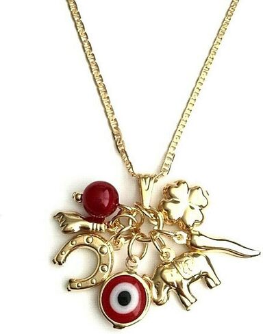18K Gold Plated Charm Necklace 20" Long/Cadena DE Buena Suerte 20" Largo - NC#5 in Saudi Arabia