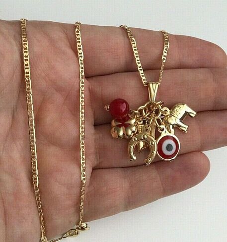 18K Gold Plated Charm Necklace 20" Long/Cadena DE Buena Suerte 20" Largo - NC#5 in Saudi Arabia