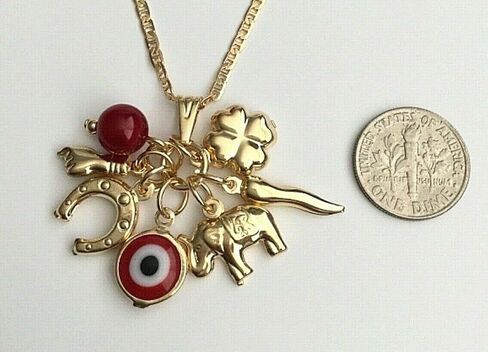 18K Gold Plated Charm Necklace 20" Long/Cadena DE Buena Suerte 20" Largo - NC#5 in Saudi Arabia