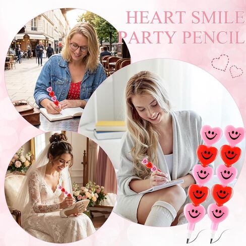 Zonon 40 PCS عيد الحب يوم تكديس أقلامًا قابلة للتكديس للأطفال يبتسمون الابتسامة الوجه للتكديس قلم رصاص تلوين غير تقليدي يوم الأطفال الحاضر للطلاب (Pink ، Red) in Kuwait