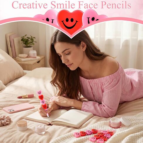 Zonon 40 PCS عيد الحب يوم تكديس أقلامًا قابلة للتكديس للأطفال يبتسمون الابتسامة الوجه للتكديس قلم رصاص تلوين غير تقليدي يوم الأطفال الحاضر للطلاب (Pink ، Red) in Kuwait