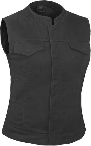Daniel Smart Women Denim Vest Scoop Collar Design Black Jean Motorcycle Vest with Inside Carry Pocket in Saudi Arabia