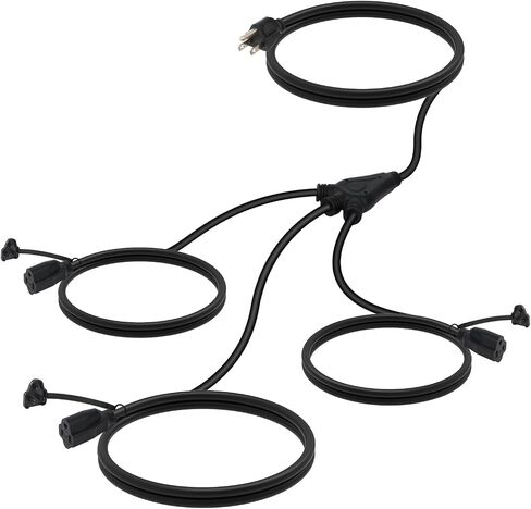 EP Outdoor Extension Cord 1 to 3 Splitter, Max 6ft End to End (12FT Total), 3 Prong Outlets Plugs, 16/3 SJTW Weatherproof Wire for Christmas Landscape String Lights, Black in Kuwait