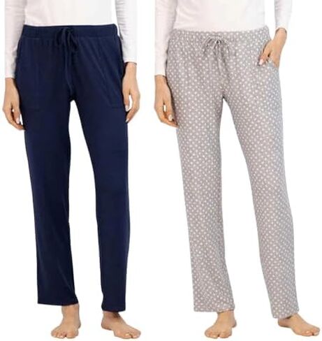 Lucky Brand Women's 2 Pack Straight Leg Lounge Pant with Drawstrings and Pockets (Navy/Grey Star, Small) in Saudi Arabia