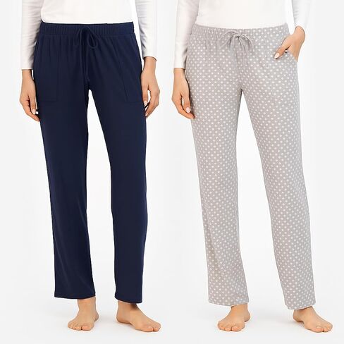 Lucky Brand Women's 2 Pack Straight Leg Lounge Pant with Drawstrings and Pockets (Navy/Grey Star, Small) in Saudi Arabia