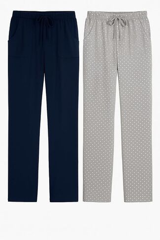 Lucky Brand Women's 2 Pack Straight Leg Lounge Pant with Drawstrings and Pockets (Navy/Grey Star, Small) in Saudi Arabia