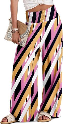 JZC Womens Wide Leg Pants Elastic High Waisted Palazzo Pants Summer Flowy Casual Trousers Beach Travel Vacation Outfits in Saudi Arabia